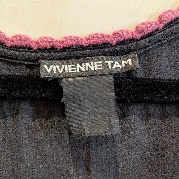 Vivienne Tam black chiffon embroidered pink floral top - small - Picture 2 of 6
